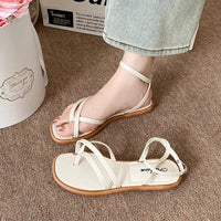 Women's Roman Style Toe Post Sandals Crossbody Flat Bottom Slippers Outdoor Fashionable PVC Material Slip-On Shoes - Natalia Home Fashion