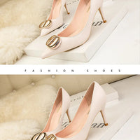 Sexy Women's Stiletto High Heels Shallow Mouth Pointed Toe Metal Buckle Party Single Shoes