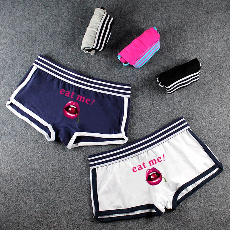 Fashion Girls Boxer EAT ME Cherry In The Mouth Cotton Underwear Sexy Boys shorts for Women Ladies Shorts Comfortable Home Panties
