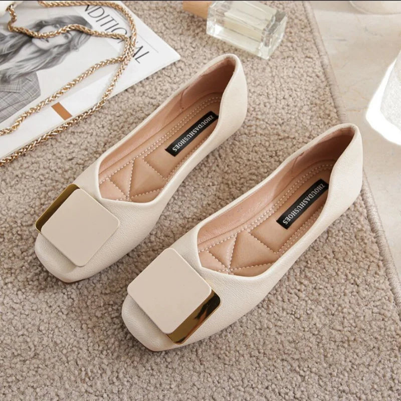 Flat Shoes Women New Fashion Square Breathable Casual Black Comfortable Work Shoes Soft Women's Loafers Shoes