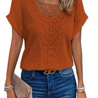 T shirt women 2026 fashion Spring Summer New lace patchwork short-sleeved T-shirt solid color tshirt women's clothing Natalia Home Fashion    Natalia Home Fashion