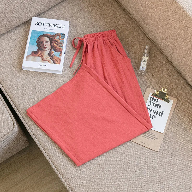 Casual Baggy Wide Leg Trousers Women Summer Thin Comfy Breathable Ankle Length Pants Vintage Loose Cotton Linen Straight Pants