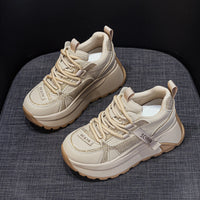 Chunky Sneakers Platform Heel Women Casual Shoes Leather Comfortable Walking Shoes Warm Fur Winter Shoes