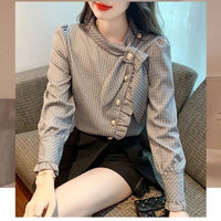 Elegant Plaid Long Sleeve Women's Shirt Vintage Design Simple Style Ageless Fashionable Top Quality Material
