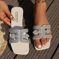 Women Luxury Bling Rhinestone Decor Slide Sandals Summer Fashion Casual Outdoor Office Party Elegant Sexy Flats - Natalia Home Fashion