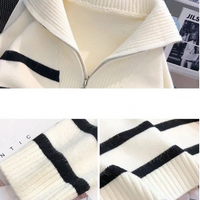 Women's Sweater Interior Short Style Popular High End Fashion Zipper Striped Hoodie Collar Natalia Home Fashion    Natalia Home Fashion