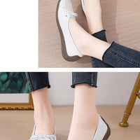 Luxury Shoes Cow tendon sole Women's Flats Anti slip shallow mouth soft soled shoes Solid color lace up