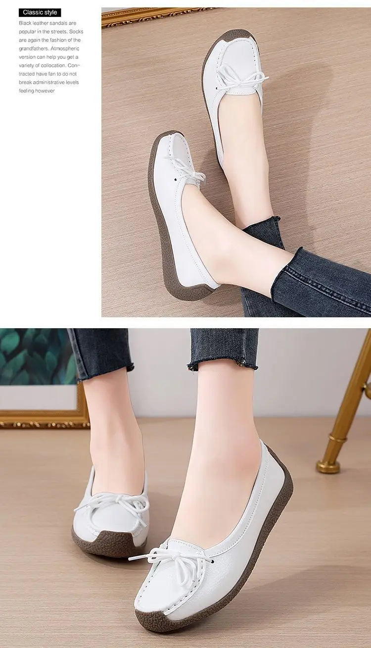 Luxury Shoes Cow tendon sole Women's Flats Anti slip shallow mouth soft soled shoes Solid color lace up