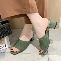 Women Slippers Open Toe Comfort Slippers Women Fashion Fly Weave Outdoor Sandals Women Medium Heel Slippers - Natalia Home Fashion