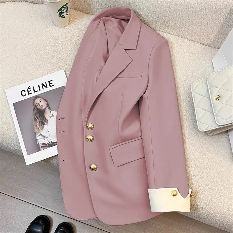 Fashion Women’s Casual Elegant Trendy Solid Color Single-breasted Long Sleeve Suit Blazers Female Clothes Coats Tops - Natalia Home Fashion