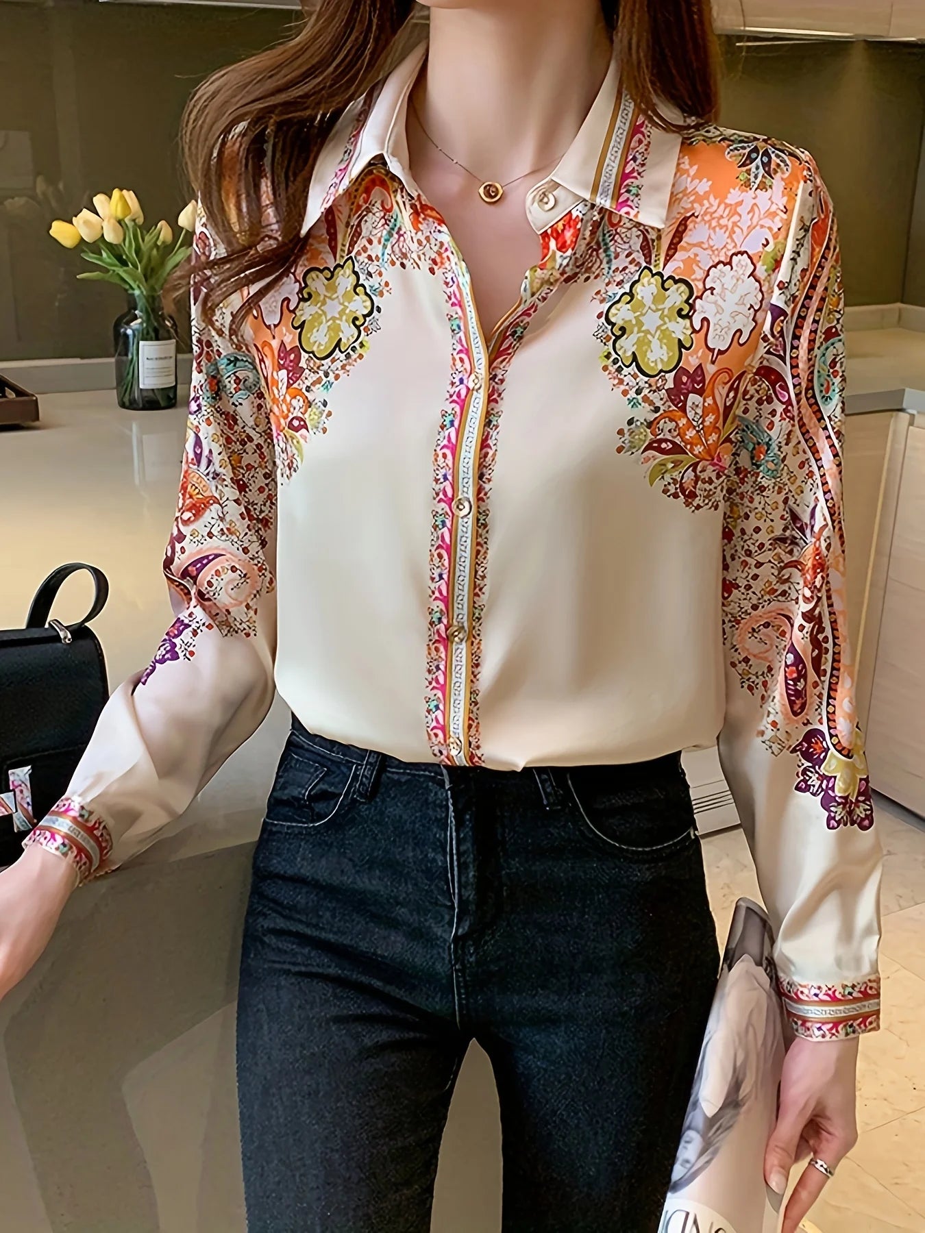Elegant office and casual ladies shirts Fashion printed Women Blouses Long sleeve Tops