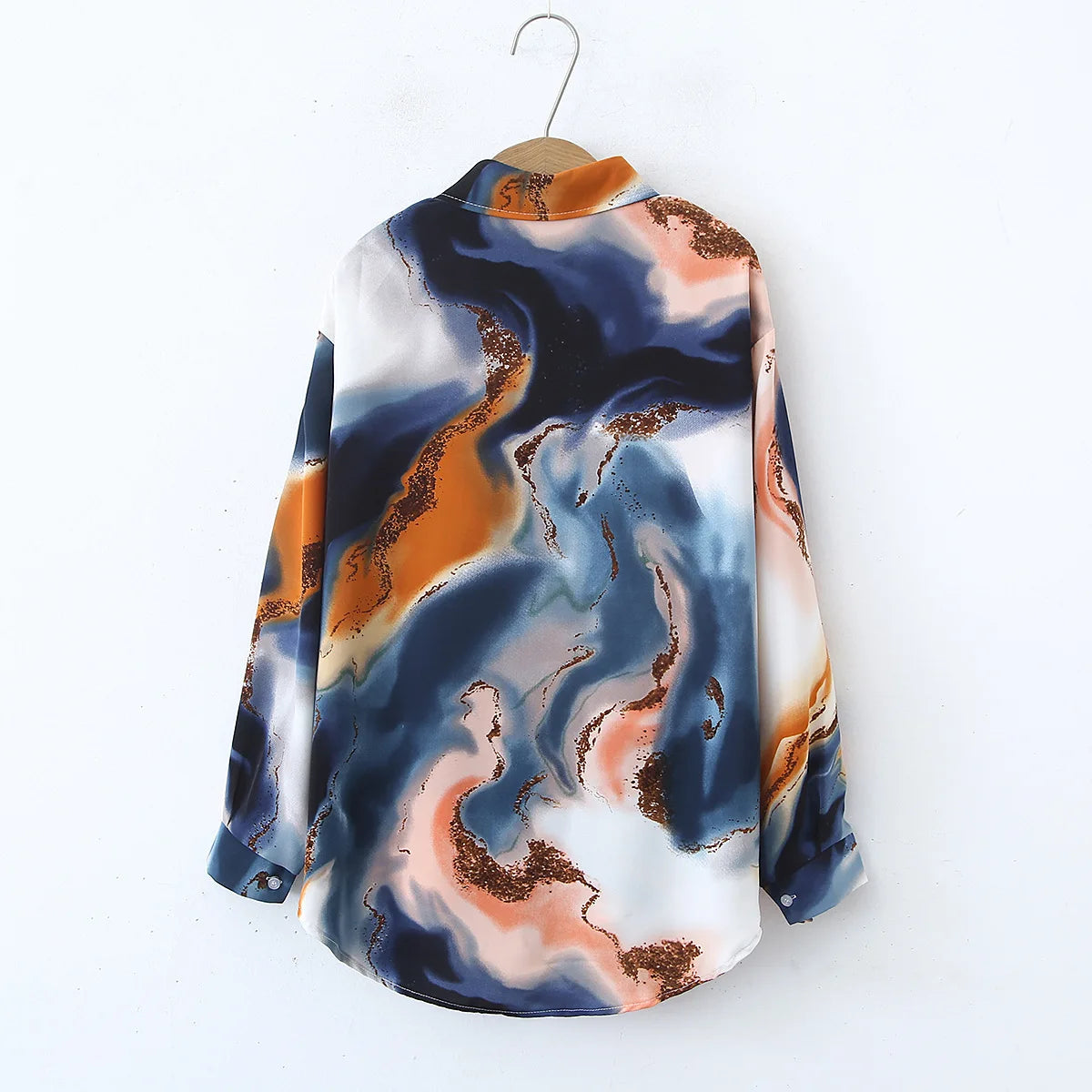 Women's Vintage Tie Dye Niche Design High End French Satin Shirt Long Sleeve Elegant Soft Drape Blouse Top