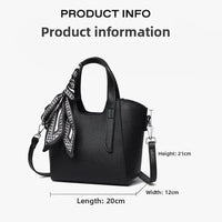 Pure Leather Cowhide Single Shoulder Crossbody Bag Ladies Handbag Fashion Bucket Bag Simple Basket Comes with Scarf
