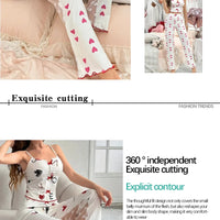 Women's 2-piece printed sleepwear semi transparent mesh casual printed vest elastic waist pants summer transparent mesh Pajama Suit