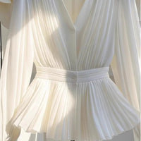Autumn New Korean Style Temperament V-neck Long sleeved Blouse Women Top Light Mature French Luxury Slim White Shirt for Women Natalia Home Fashion    Natalia Home Fashion