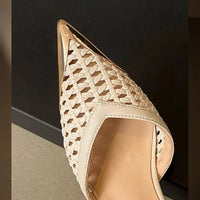 Elegant Hollow Out Woven Stiletto Sandals Women Pointed Toe Metal Straps High Heels