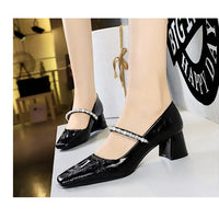 Heels Women Fashion CRYSTAL Pearl Pumps Square Toe Stripper Elegant Party Square Heel Ladies Shoes