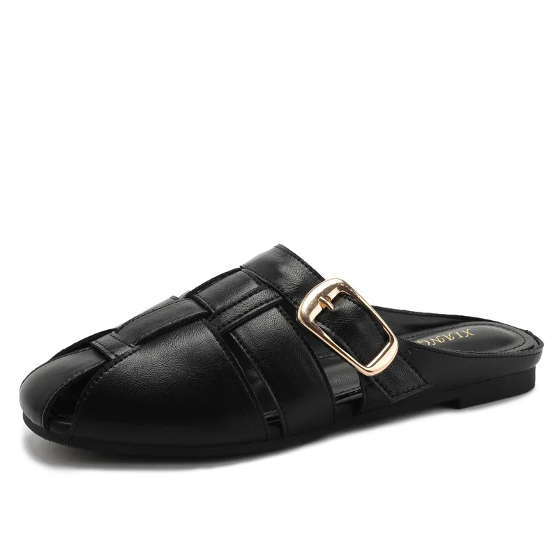 Designer Women Sandals Mules Summer Roman Slippers Fashion Buckle Woven Casual Soft sole Shoes