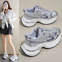 Respirable Thick Bottom Dad Shoes for Women in All Seasons Breathable Fashionable Flat Heel Anti-Odor Casual Footwear