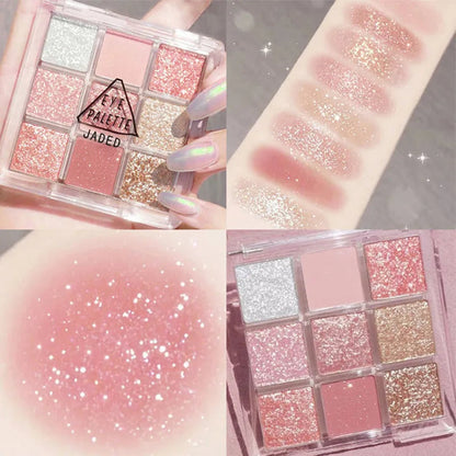 9-color Shiny Eye Shadow Eye Pigments Glitter Eyeshadow Palette Pink Pearly  Palette Korean Charming Eye Makeup Palette Natalia Home Fashion    Natalia Home Fashion