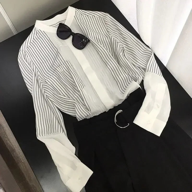 Shirts & Blouses For Women Striped Thin Style Woman Top Button Up Novelty Cute And Elegant Basic Premium