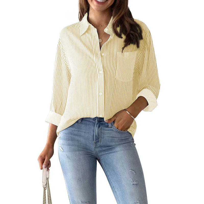 Classic Striped Shirt Women Streetwear Vintage Long Sleeve Blouses Female Casual Loose Single-Breasted Shirts