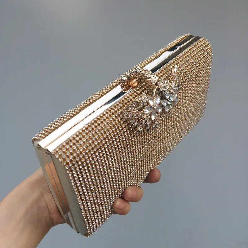Diamond Encrusted Dinner Bag And Clutch, Square Hard Box Fully Lined With Diamonds.