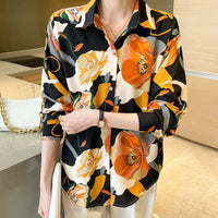 Vintage Style for Women Long Sleeve Flower Printed Spring Autumn semi formal Style Elegant Single Breasted Shirt