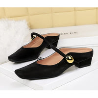 European Style Light-Mouthed Half-Slippers Women Wearing Thick Heels And Square-Toe Mary Jane Shoes One-Strap