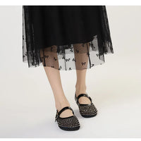 French-style rhinestone mesh Mary Jane shoes, breathable shallow single shoes, fairy-style soft-soled flat shoes