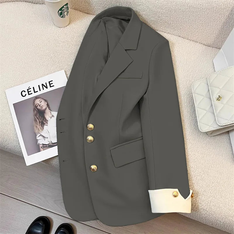 Fashion Women’s Casual Elegant Trendy Solid Color Single-breasted Long Sleeve Suit Blazers Female Clothes Coats Tops - Natalia Home Fashion