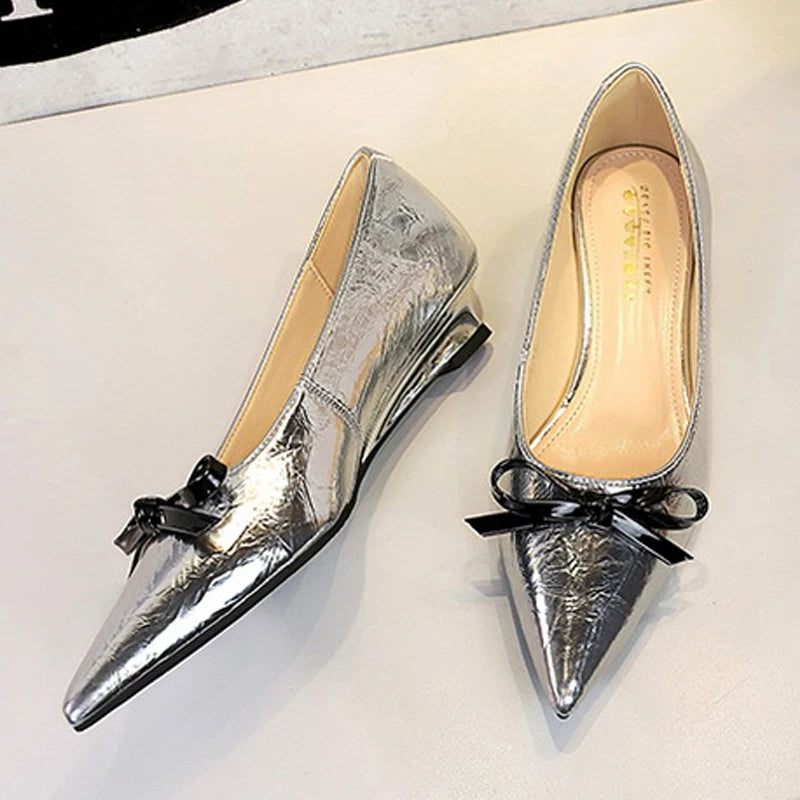 Butterfly-knot Pumps Pointed Toe Woman Wedges Heels Elegant Ladies Shoes