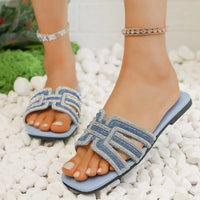 Women's Rhinestone Slippers Outdoor Fashion Non-Slip Beach Shoes Comfortable Flat Square Heel Women's Sandals