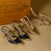 Women's Pumps Sexy Stiletto Sandals Fashion Metallic Pointed Toe Rear Hollow Out High Heels Single Shoes Lady Sandals