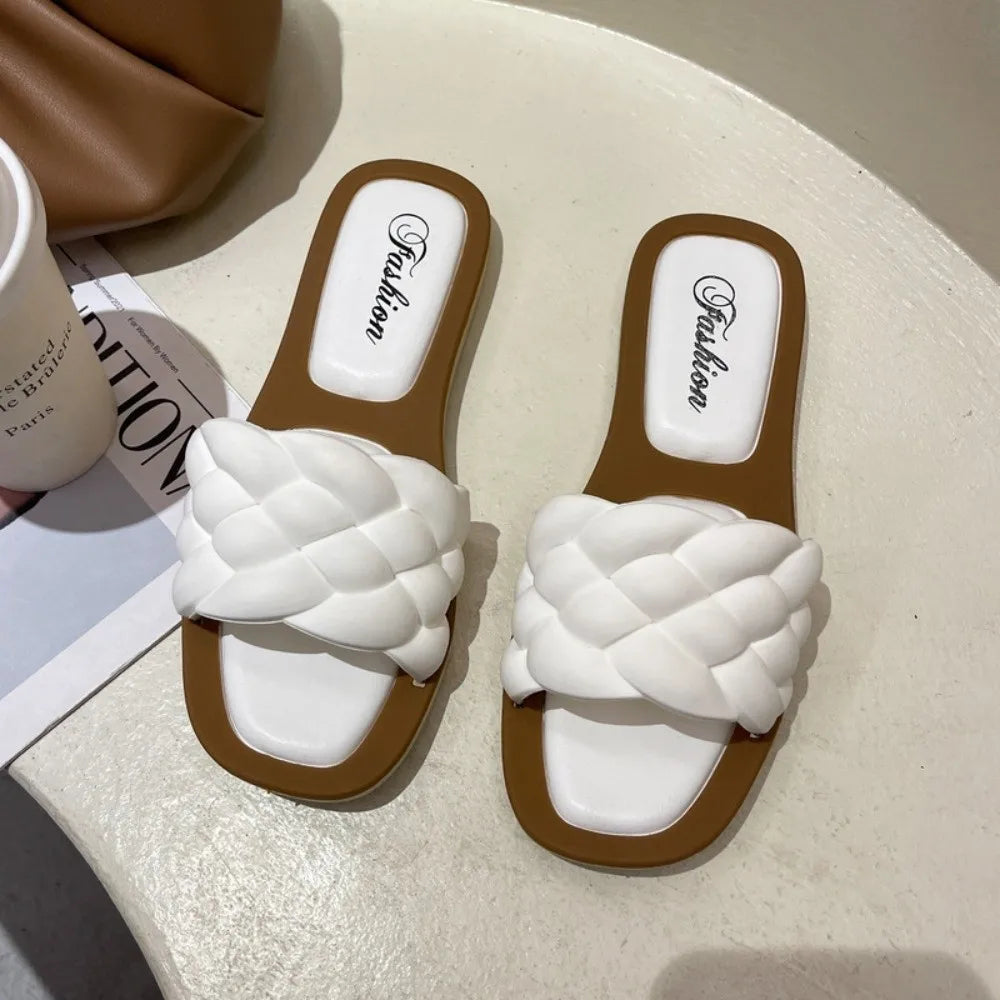Fashionable PVC Women Slippers Anti-Slip Woven Women Flat Slippers Open Toe Women Dance Shoes Summer Season Slippers - Natalia Home Fashion