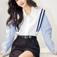 Style French Color Blocking Striped Shirt Long Sleeve Slimming Elegant Fashionable Shirt Women's Blouse