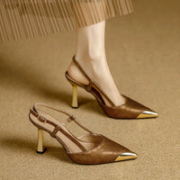 Women's Pumps Sexy Stiletto Sandals Fashion Metallic Pointed Toe Rear Hollow Out High Heels Single Shoes Lady Sandals