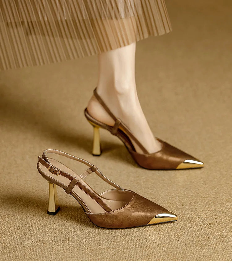Women's Pumps Sexy Stiletto Sandals Fashion Metallic Pointed Toe Rear Hollow Out High Heels Single Shoes Lady Sandals