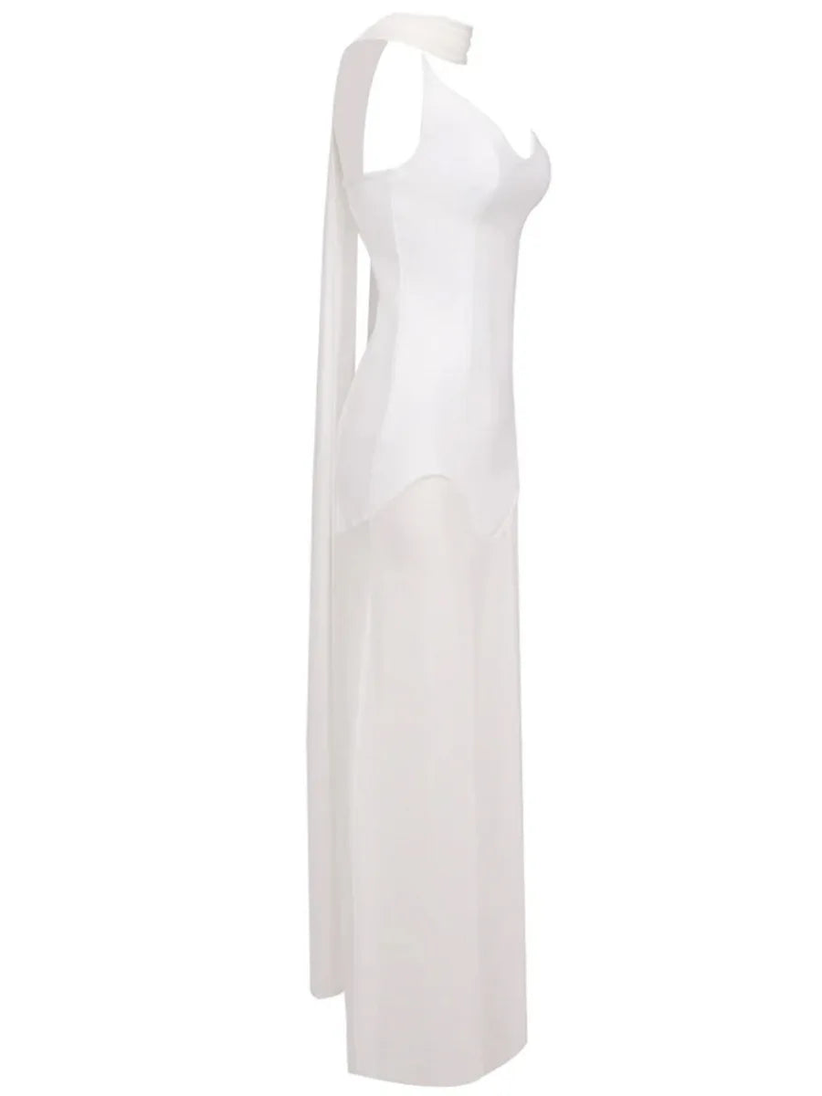 Elegant High Elasticity Mesh Long Skirt Evening Dress Women's Gown Fashionable Wrap Style Bodycon Design Knitted Fabric