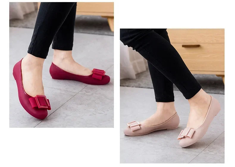 Jelly Flat Shoes Lady Waterproof Bow Tie Flats Cute Sweet Shoes Women Fashion Comfortable Soft