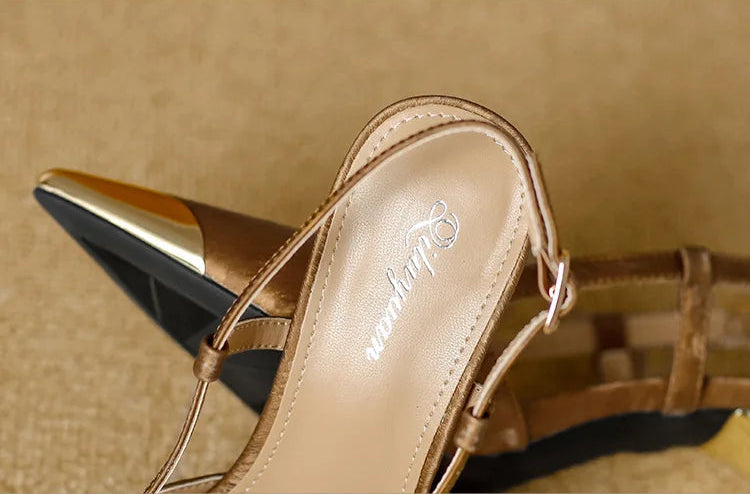 Women's Pumps Sexy Stiletto Sandals Fashion Metallic Pointed Toe Rear Hollow Out High Heels Single Shoes Lady Sandals