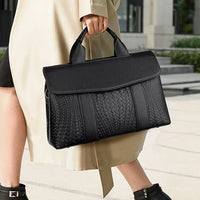 Large Capacity Ladies Handbag Fashion Woven Pattern Shoulder Bag Vintage Style Polyester Lining Soft PU Leather Material Commuter Bag