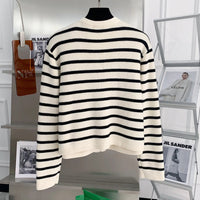 Chic Striped O Neck Sweaters Women Autumn Winter Korean Fashion Long Sleeve Knitwear Coats Single Breasted Knitted Cardigans Natalia Home Fashion    Natalia Home Fashion