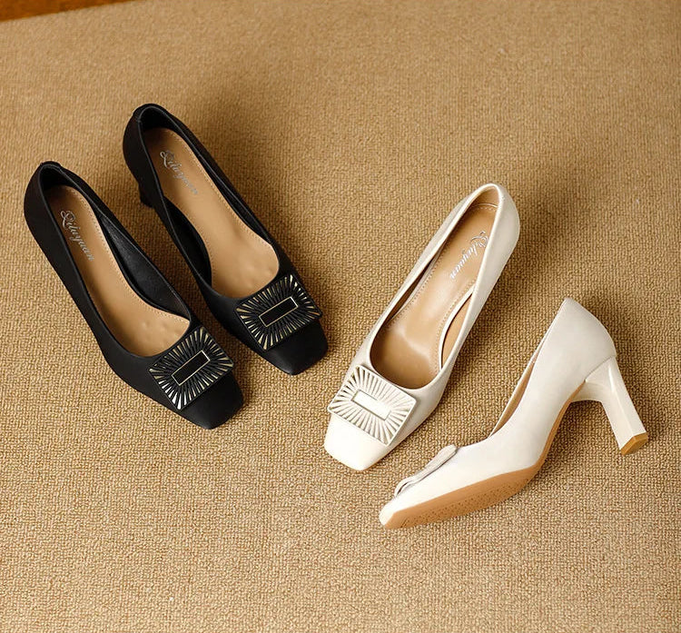 Square Toe Comfort Soft Office Shoes Daily Outdoors Women Shoes 7CM Thick High Heels Shallow Mouth Fashion Party Shoes
