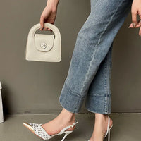 Elegant Hollow Out Woven Stiletto Sandals Women Pointed Toe Metal Straps High Heels