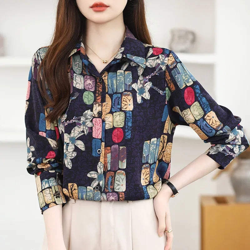 Fashion Women's Casual Shirt Tops Loose Long Sleeve Blouse