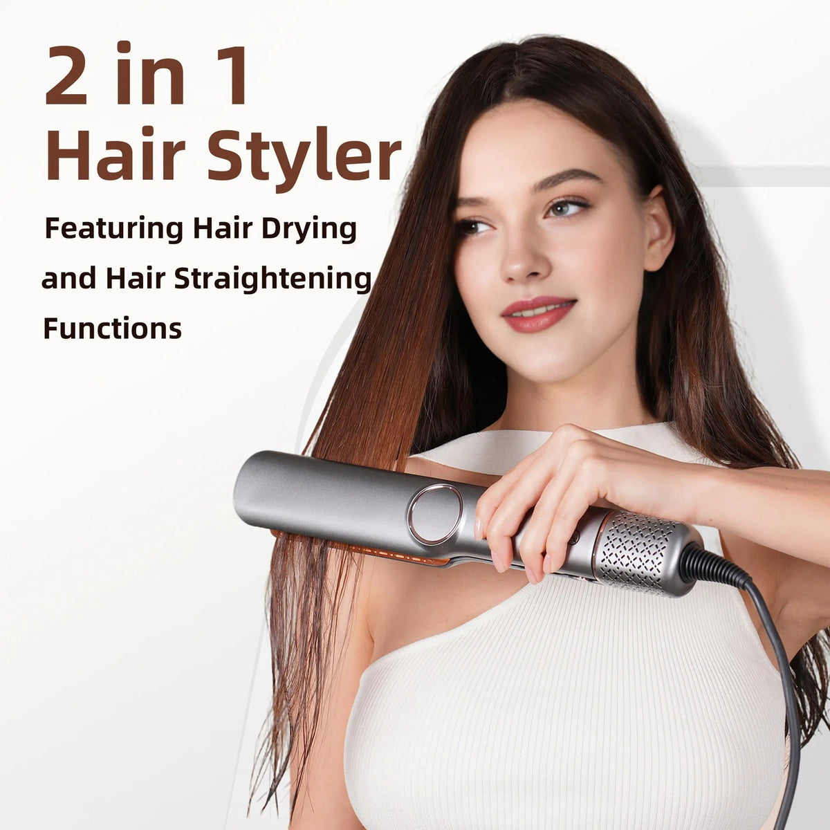 2-in-1 High Speed Ceramic Hot Airflow Hair Straightener Blow Dryer LED Display Electric Wet-to-Dry Natalia Home Fashion    Natalia Home Fashion