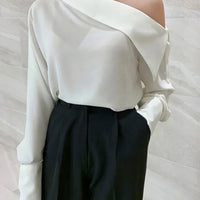 Off Shoulder Elegant Office Women's Shirt Top Fashionable Sexy Women Long Sleeved Chiffon Top