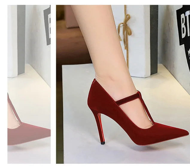 Red Bottoms Buckle Strap Shoes Fashion Pointed Toe Pumps Women Wedding Shoes