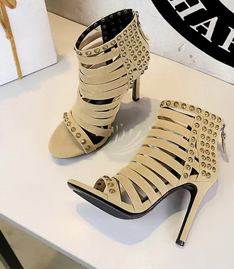 Rivet Roman Shoes, Retro Super High Heel Women's Shoes
